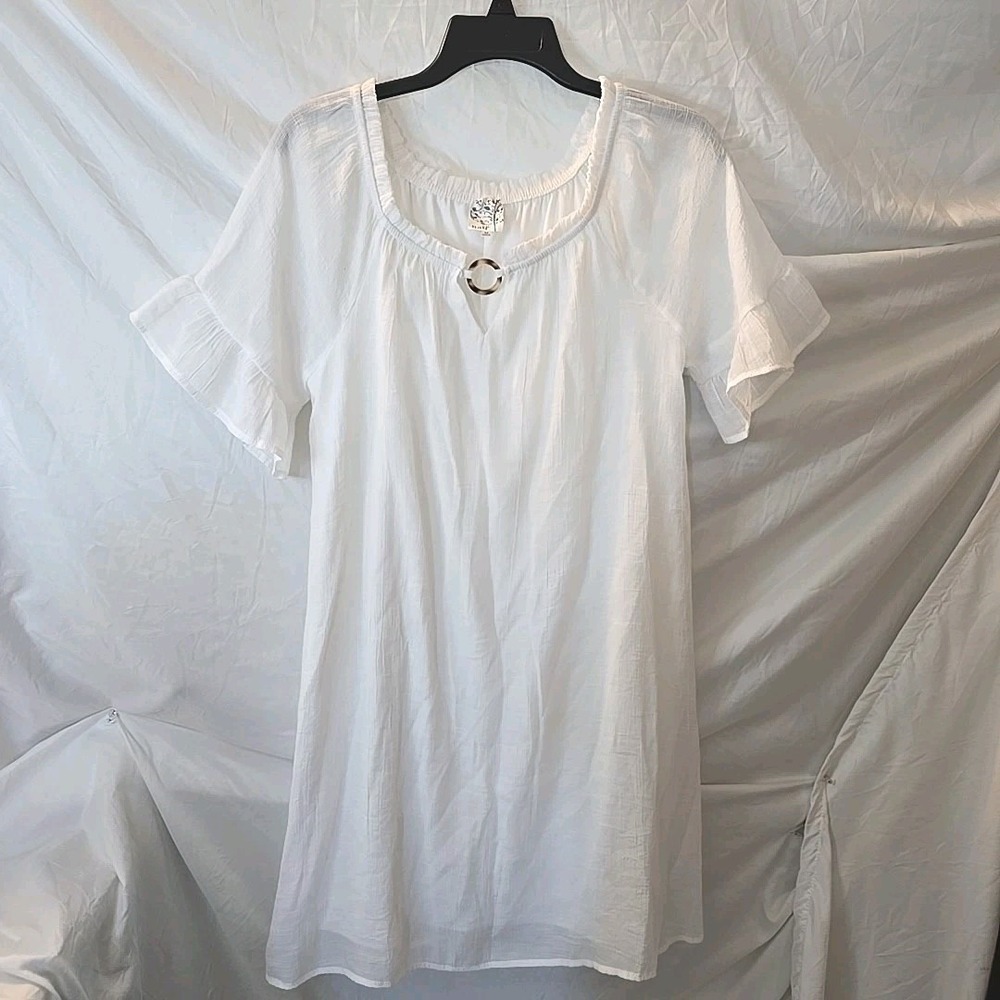 Naif White Lined Flowy Dress Ruffle Short Sleeve Boho Peasant Fairy Size M